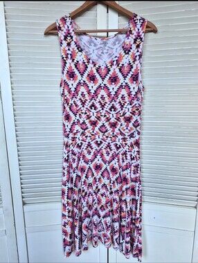 a.n.a Pink, White & Orange Aztec Print Midi Dress Size Medium